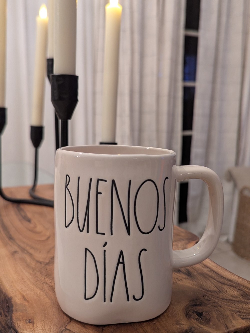 Rae Dunn White Ceramic Mug with Black Lettering - BUENOS DÍAS